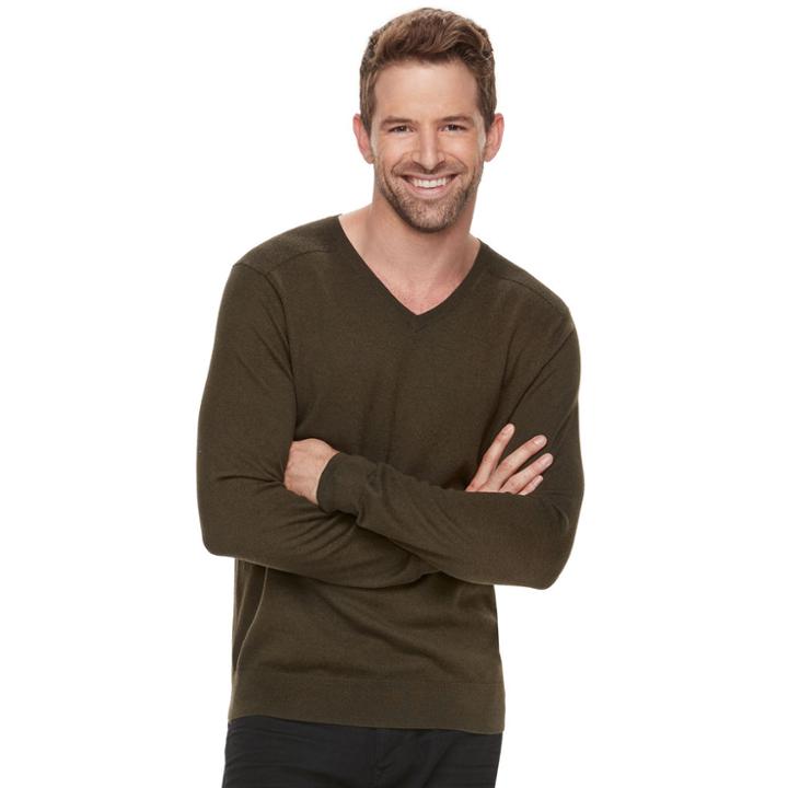 Men's Marc Anthony Slim-fit Soft-touch Modal V-neck Sweater, Size: Small, Dark Green