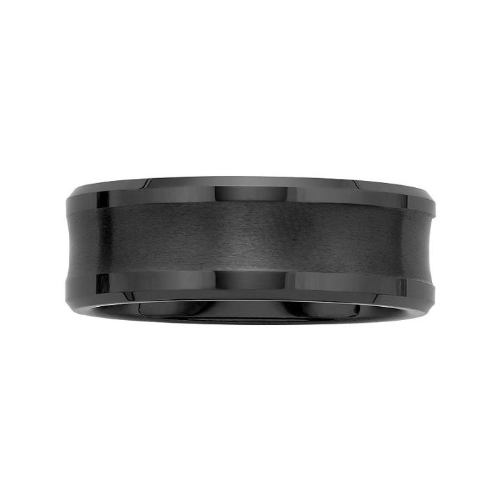 Men's Black Ceramic Concave Wedding Band, Size: 13