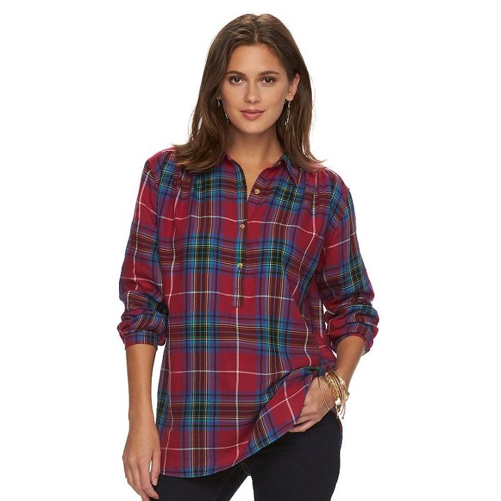 Women's Chaps Plaid Button-down Shirt, Size: Small, Pink Ovrfl