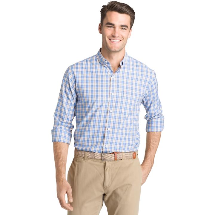 Men's Izod Coolfx Classic-fit Tattersall Plaid Moisture-wicking Button-down Shirt, Size: Large, Brt Orange