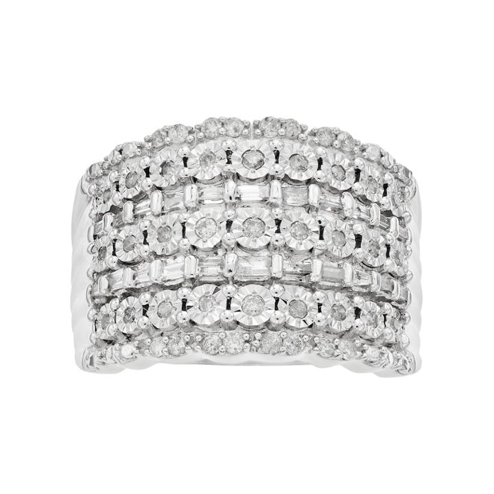 Sterling Silver 1/2 Carat T.w. Diamond Multi Row Ring, Women's, Size: 8, White