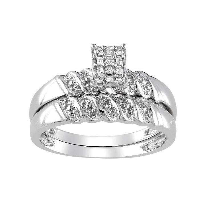 Diamond Engagement Ring Set In Sterling Silver (1/10 Ct. T.w.), Women's, Size: 7, White