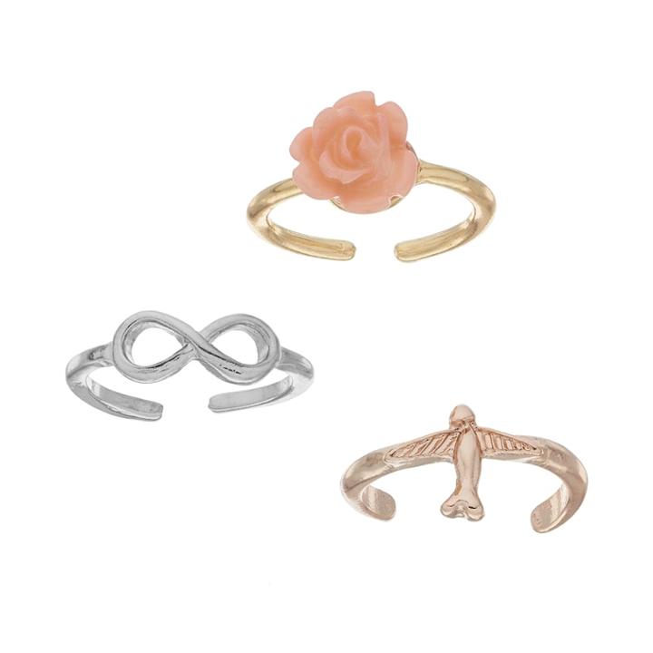 Mudd&reg; Infinity, Flower & Bird Toe Ring Set, Women's, Multicolor
