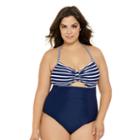 Juniors' Plus Size Costa Del Sol Striped Cutout One-piece Swimsuit, Size: 3xl, Dark Blue