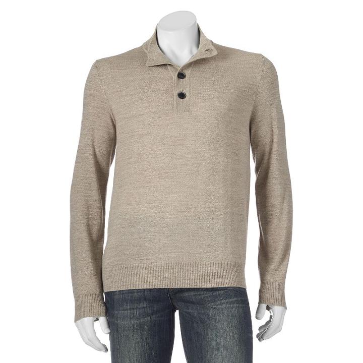 Men's Apt. 9&reg; Modern-fit Solid Merino Mockneck Sweater, Size: Xl, Med Beige