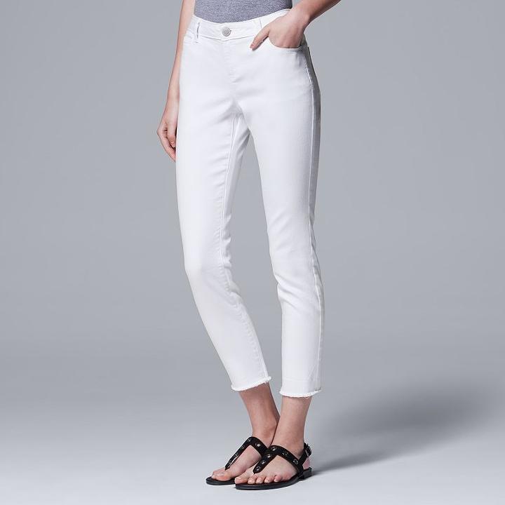 Women's Simply Vera Vera Wang Frayed Skinny Ankle Jeans, Size: 16, White