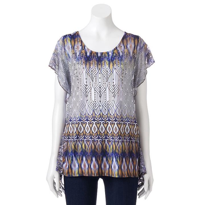Women's World Unity Print Flutter Top, Size: Medium, Lt Beige