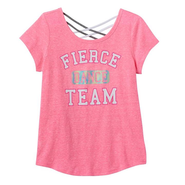 So, Girls 7-16 &reg; Criss Cross Back Active Graphic Tee, Girl's, Size: 7-8, Dark Pink