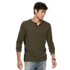 Men's Rock & Republic Pieced Henley Top, Size: Medium, Dark Green