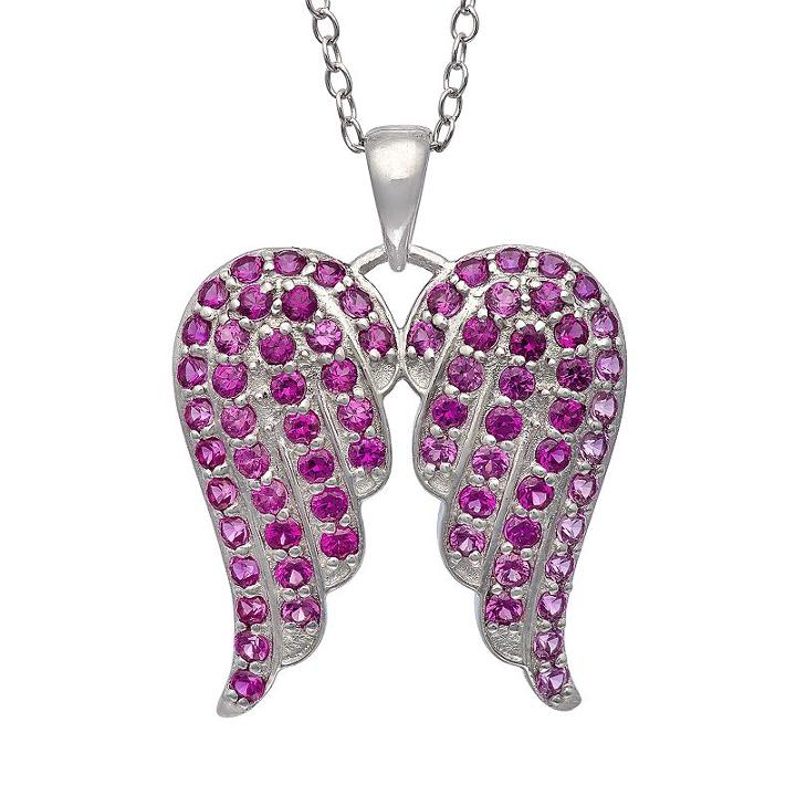 Sterling Silver Lab-created Ruby Angel Wing Pendant, Women's, Size: 18, Red