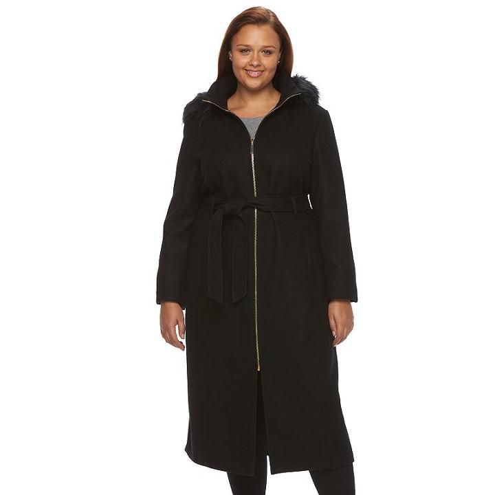 Plus Size Braetan Faux-fur Wool-blend Coat, Women's, Size: 2xl, Black