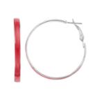 Red Flat Tube Nickel Free Hoop Earrings, Women's, Med Red