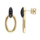 V19.69 Italia 18k Gold Over Silver Black Sapphire Hoop Drop Earrings, Women's