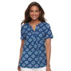Women's Croft & Barrow&reg; Print Popover Top, Size: Large, Dark Blue