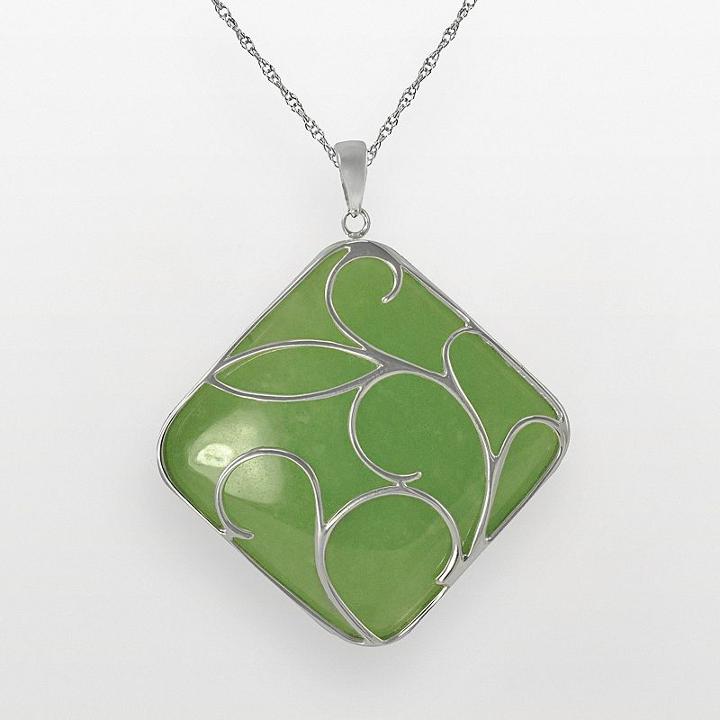 Sterling Silver Jade Pendant, Women's, Size: 18, Green