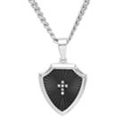 Men's Stainless Steel Diamond Accent Cross Shield Pendant Necklace, Black