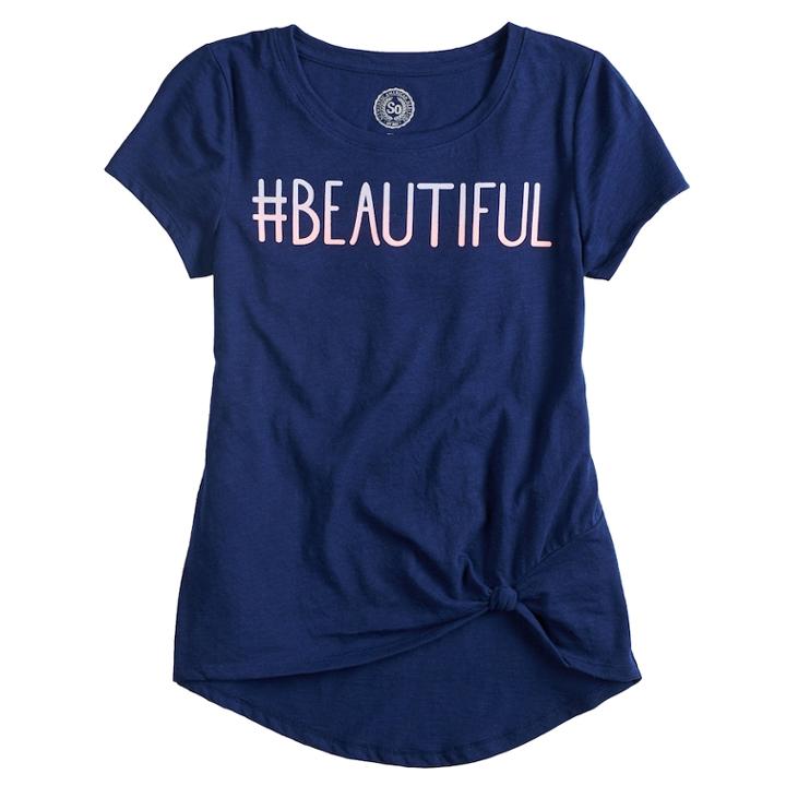 Plus Size Girls 7-16 So&reg; Knot Front Graphic Tee, Size: 16 1/2, Dark Blue