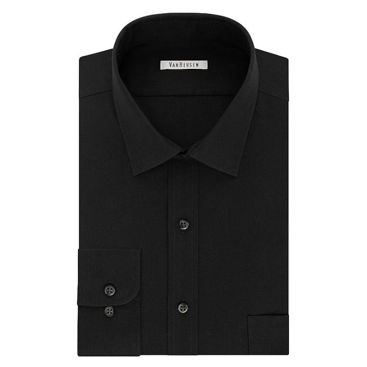 Men's Van Heusen Slim-fit Lux Sateen No-iron Dress Shirt, Size: 17 36/37, Black