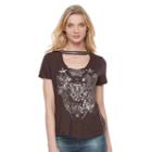 Women's Rock & Republic&reg; Choker Graphic Tee, Size: Large, Grey