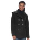 Women's D.e.t.a.i.l.s Hooded Double Breasted Faux-wool Peacoat, Size: Xl, Black