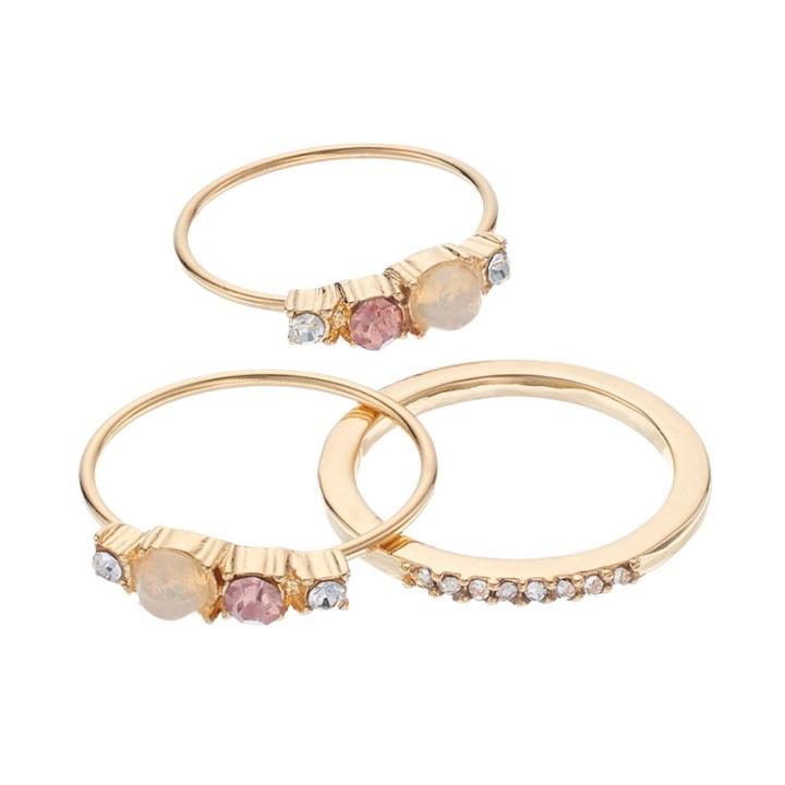 Lc Lauren Conrad Simulated Crystal Ring Set, Women's, Size: 7.50, Brt Pink