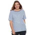 Plus Size Croft & Barrow&reg; Striped Button-shoulder Tee, Women's, Size: 1xl, Med Blue