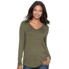 Juniors' Pink Republic V-back Long Sleeve Tunic, Teens, Size: Large, Green Oth