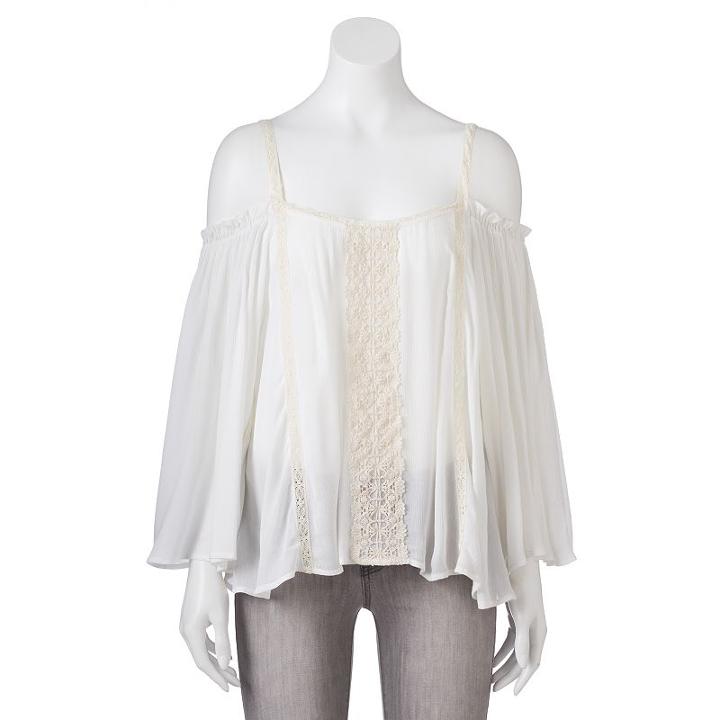 Juniors' Rewind Crochet Cold Shoulder Top, Girl's, Size: Xs, White