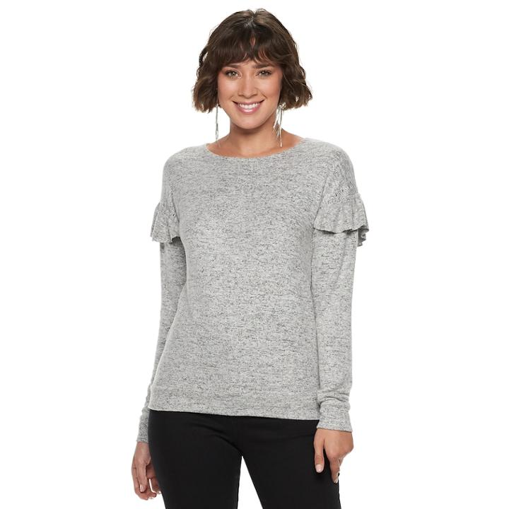 Women's Juicy Couture Embellished Ruffle Sleeve Top, Size: Small, Heather Gray