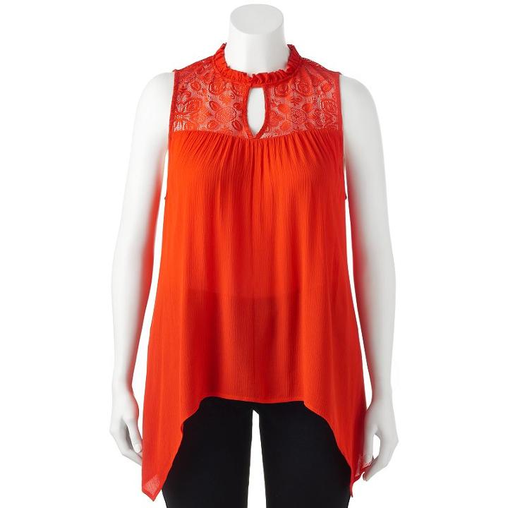 Juniors' Plus Size Heartsoul Handkerchief Hem Mockneck Top, Girl's, Size: 1xl, Med Orange