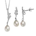 Freshwater Cultured Pearl & Cubic Zirconia Sterling Silver Twist Pendant Necklace & Drop Earring Set, Women's, Size: 18, White