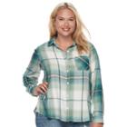 Juniors' Plus Size Mudd&reg; Plaid Flannel Shirt, Teens, Size: 1xl, Dark Green