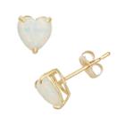 Lab-created Opal 10k Gold Heart Stud Earrings, Women's, White