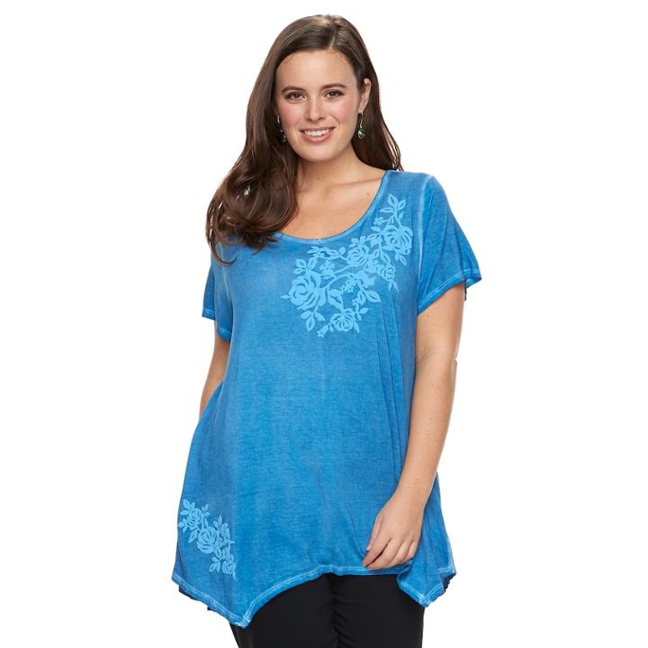 Plus Size World Unity Floral Sharkbite Top, Women's, Size: 0x, Dark Pink