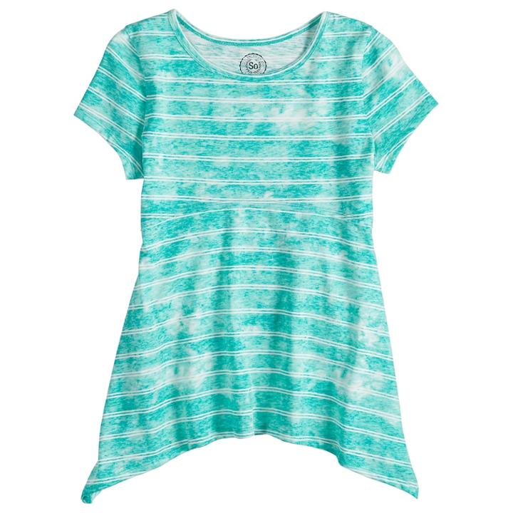 Girls 7-16 So&reg; Shark-bite Hem Tee, Size: 16, Med Blue