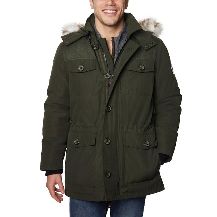Men's Halitech Hooded Faux-fur Hooded Field Jacket, Size: Small, Green