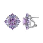 Amethyst & Tanzanite Sterling Silver Flower Button Stud Earrings, Women's, Purple