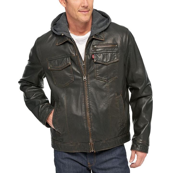 Husky Big & Tall Levi's Faux-leather Hooded Jacket, Size: 3xl Tall, Dark Brown