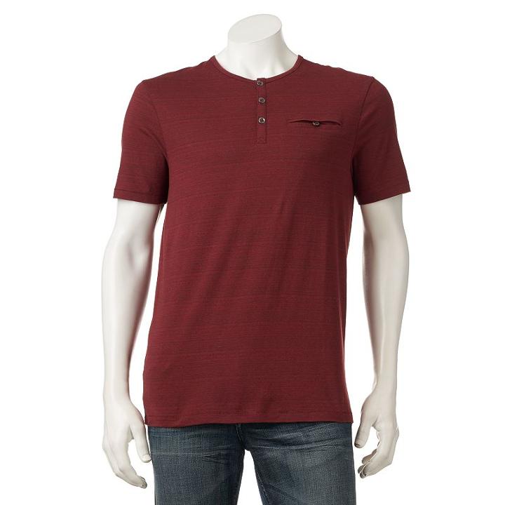 Men's Rock & Republic Textured Henley Tee, Size: Large, Dark Red
