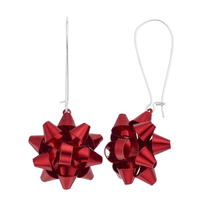 Red Bow Nickel Free Drop Earrings, Women's