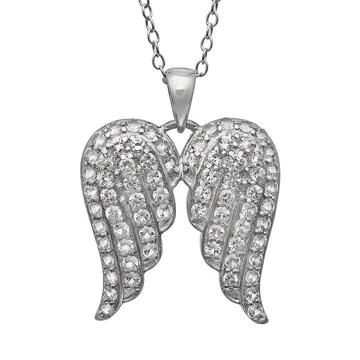 Sterling Silver Lab-created White Sapphire Angel Wing Pendant, Women's, Size: 18