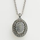 Lavish By Tjm Sterling Silver Openwork Oval Locket - Made With Swarovski Marcasite, Women's, Grey