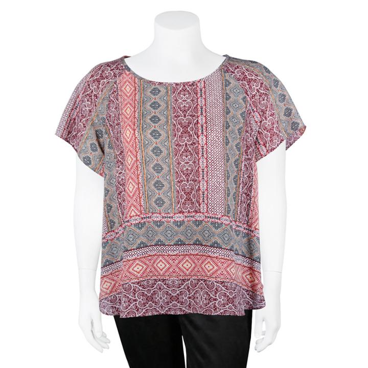 Juniors' Plus Size Iz Byer Print Scoopneck Top, Teens, Size: 2xl, Coral Blue Print