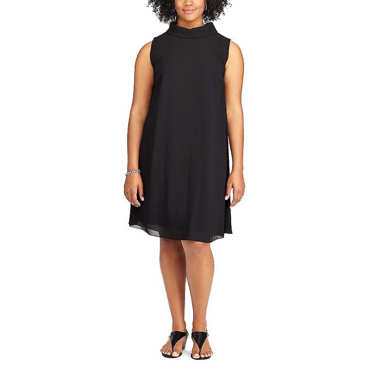 Plus Size Chaps Georgette Overlay Dress, Women's, Size: 24 W, Black