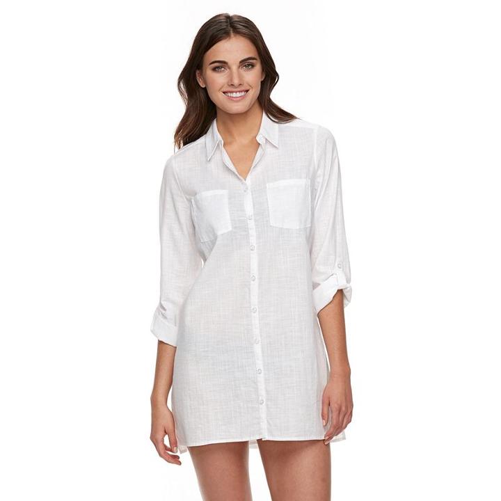Women's Apt. 9&reg; Roll-tab Slubbed Cover-up, Size: Small, White