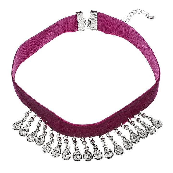 Mudd&reg; Teardrop Wine Velvet Choker Necklace, Girl's, Med Red