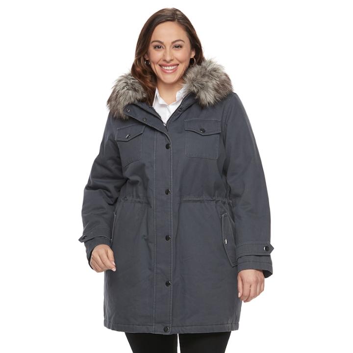 Plus Size Apt. 9&reg; Hooded Faux-fur Trim Cotton Parka, Women's, Size: 3xl, Med Grey