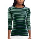 Women's Chaps Striped Lace-up Shoulder Top, Size: Small, Blue