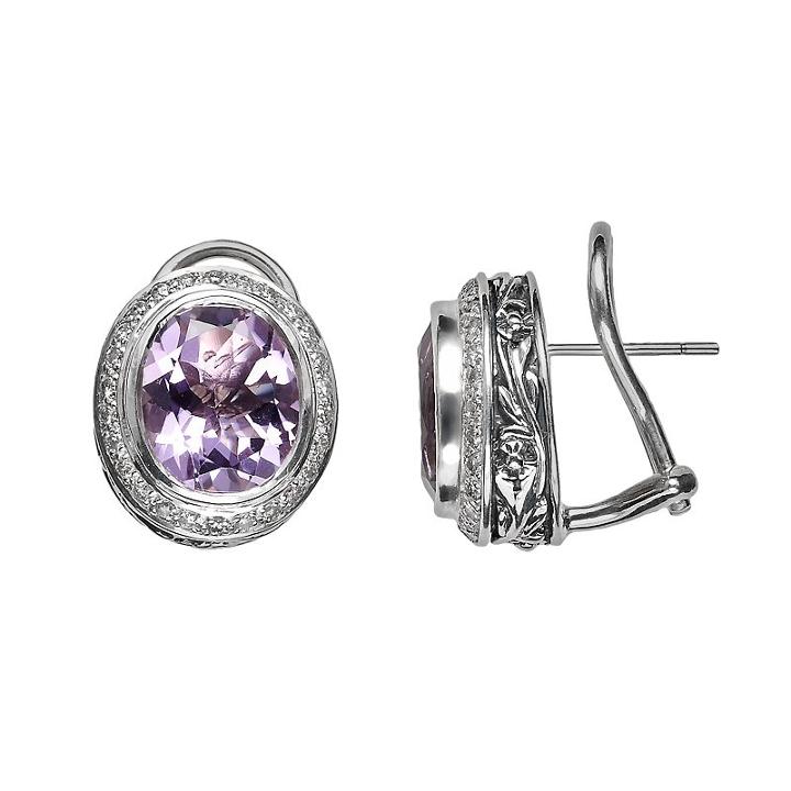 Lyric Sterling Silver Amethyst And Diamond Accent Oval Button Stud Earrings, Women's, Purple