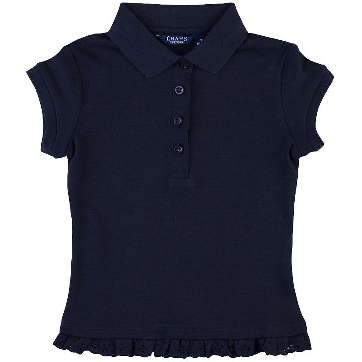 Girls 4-6x Chaps Eyelet School Uniform Polo, Girl's, Size: Large, Blue (navy)